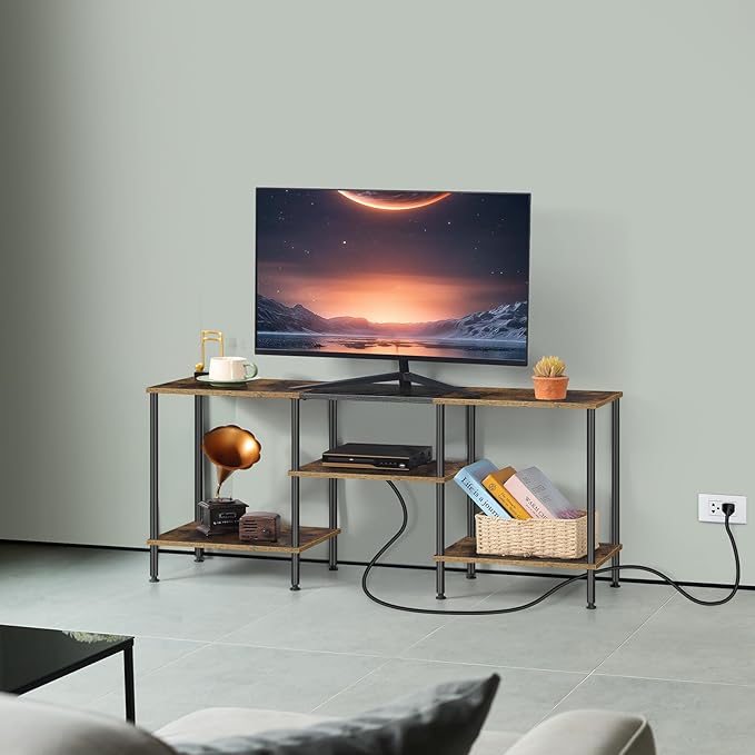 BTY Rustic TV Stand with Storage, 50 inch TV Console Table with Charging - Image 6