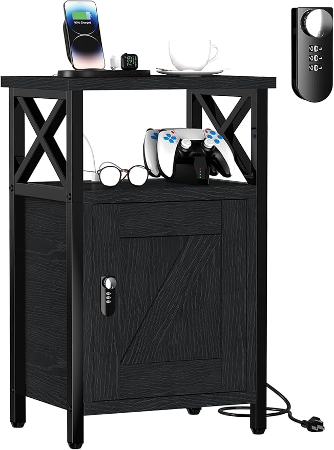Wooden Nightstand with Charging Station, Bed Side Table with Drawers, Bedside by Home