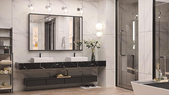 Keonjinn Black Framed Mirror for Bathroom 48 x 30 Inch Large Matte Black - Image 2