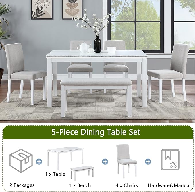 soges 6 Piece Wooden Dining Table Set, Dining Room Table - Image 8