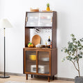 Tiita Kitchen Hutch with Countertop, 69” Rattan Solid Wood Pantry Cabinet with by TiitaHome