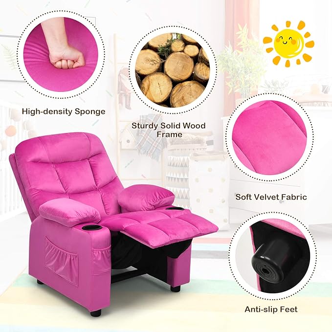 Costzon Kids Velvet Recliner Chair - Image 8