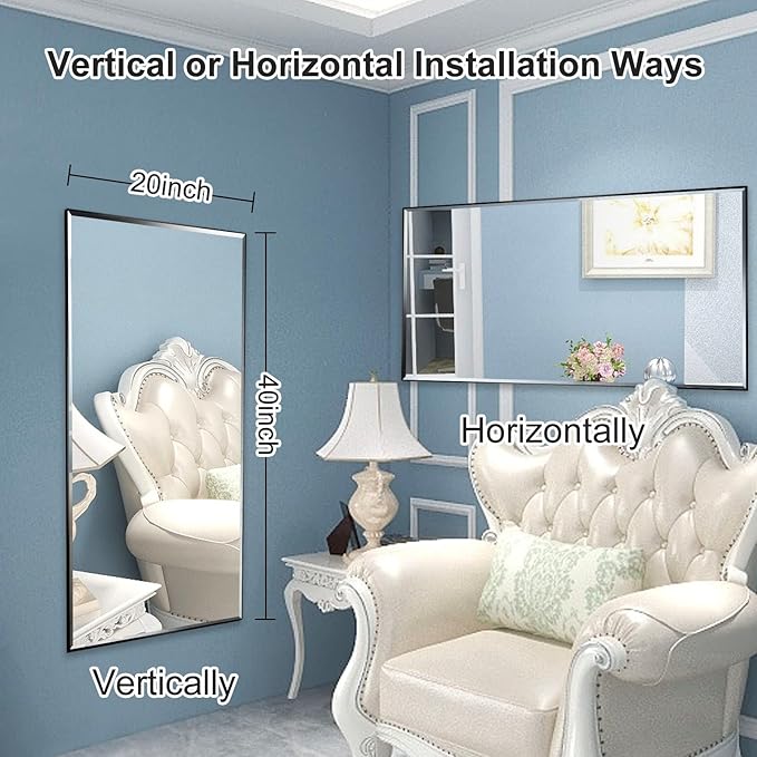 20x40 Inch Black Mirror with Beveled Trim, Aluminum Frame Bathroom Vanity Mirror - Image 6