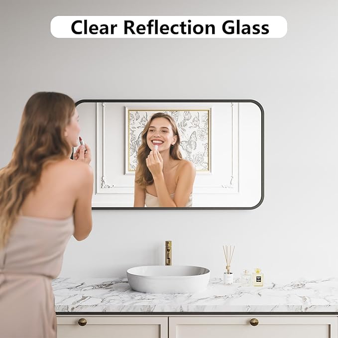 Metal Framed Bathroom Mirror, High-Definition Tempered Glass Bathroom Mirrors - Image 2