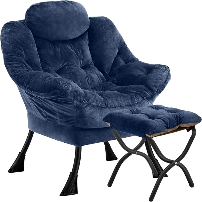 Lazy Chair with Folding Ottoman, Leisure Sofa Chair, Soft Fabric Armchair with by Congermom