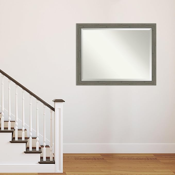 Amanti Art Grey Wall Mirror 35x45 Fencepost Grey Narrow Rectangle Bathroom - Image 4
