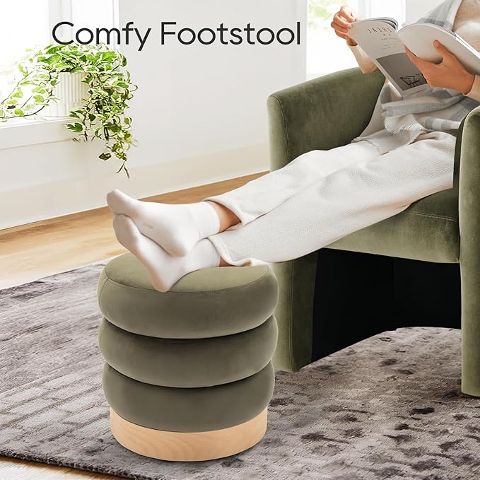 COLAMY Velvet Ottoman Footstool, Tufted Modern Foot Rest Stool - Image 5