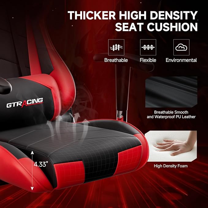 GTRACING Gaming Chair with Reclining Backrest, Adjustable Height and Swivel Base - Image 6