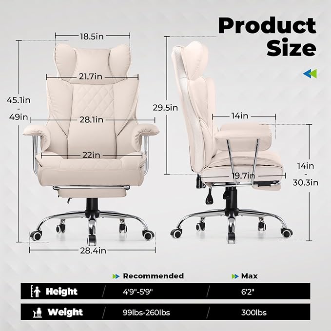 COMHOMA Big and Tall Office Chair, High Back Leather Gaming Chair - Image 2