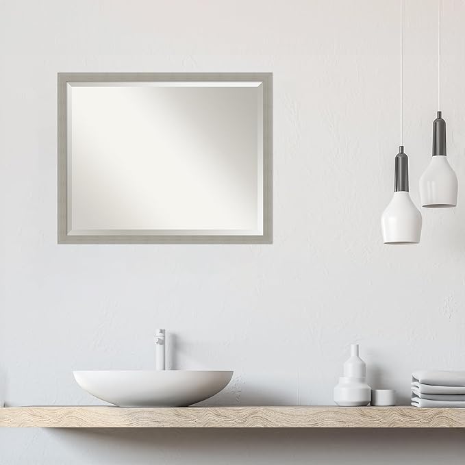 Amanti Art Grey Wall Mirror 24x30 Woodgrain Stripe Grey Rectangle Bathroom - Image 6