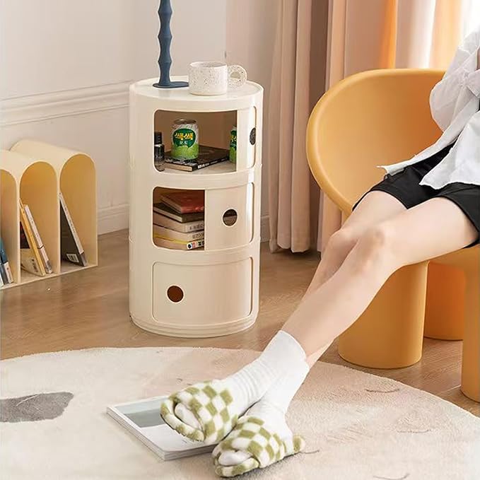3 Tier Round Nightstand with Drawer, Living Room - Image 4