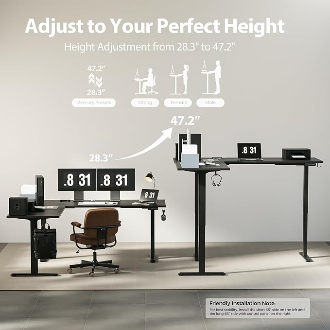 Agilestic Triple Motors 73" x 60" L Shaped Standing Desk, Electric Standing - Image 8