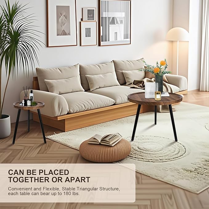 Nesting Coffee Table Set of 2, Modern Round Coffee Tables Nesting Side Table Set - Image 4
