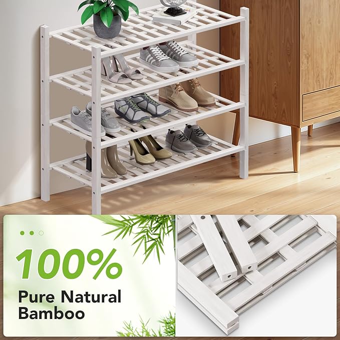 Haddockway 4 Tier Bamboo Shoe Rack Storage Organizer, Small Space 27"x11"x26" - Image 5