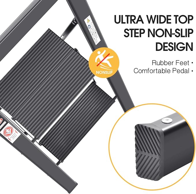KINGRACK Step Ladder, 2 Steps, Folding Step Ladder - Image 2