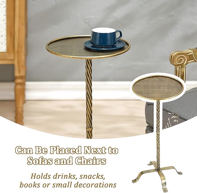Metal Martini Table, 27.75" Antique Gold Side Table - Image 8