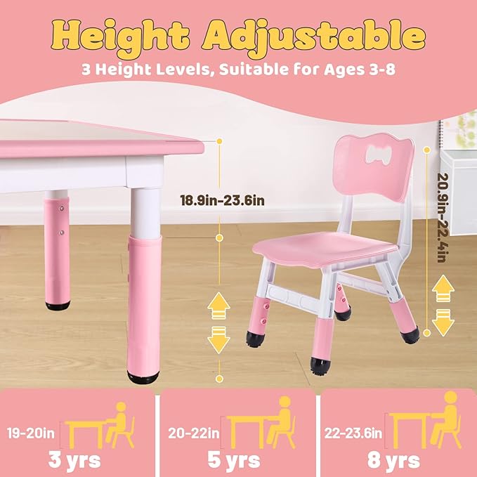 FUNLIO Kids Table and 2 Chairs Set, Height Adjustable Toddler Table and Chair - Image 3