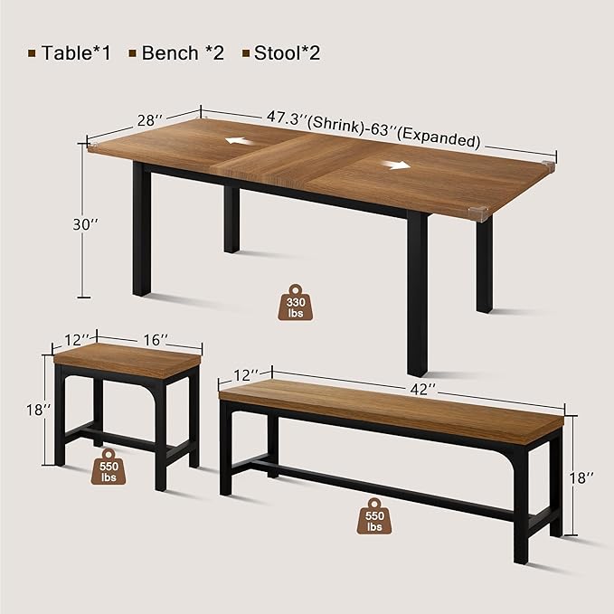 5 Pieces Dining Room Table Set for 4-6, Small Dining Table Set - Image 3