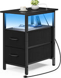 Vagusicc Black Nightstand with Charging Station and LED Lights, Narrow Side by Vagusicc