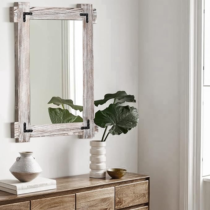 MeMoreCool Rustic Wood Framed Bathroom Mirror, Decorative Farmhouse Vanity - Image 9