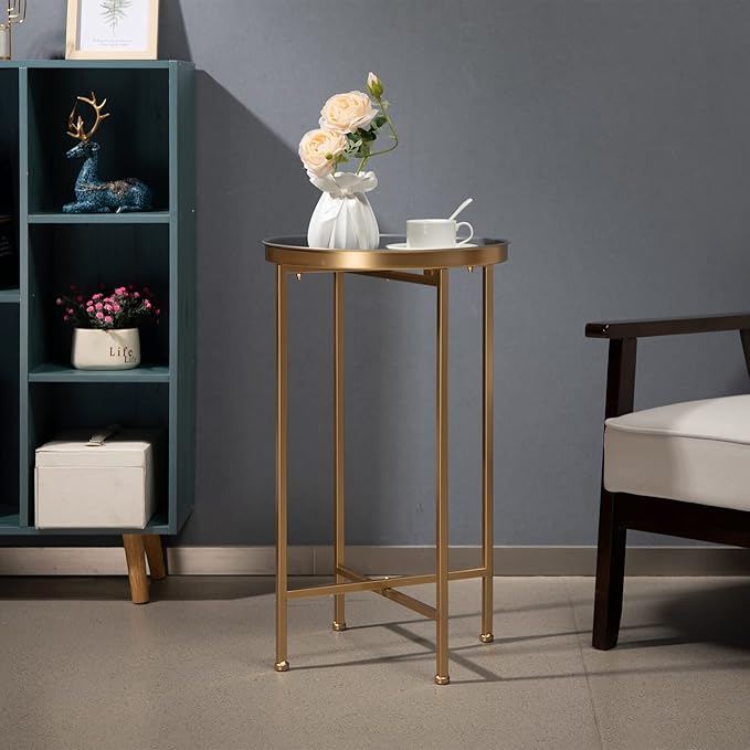 HollyHOME Small Round Metal Waterproof End Table, Accent Indoor&Outdoor Coffee - Image 8