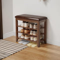 Shoe Bench with Leather Cushion, 3 Tiers Shoe Storage Bench Height Adjustable by AQIMUELE-Solidwoodfurniture