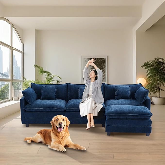 Furniliving 112‘’ L-Shaped Sofa, Luxury Chenille Modular Sectional Couches - Image 8