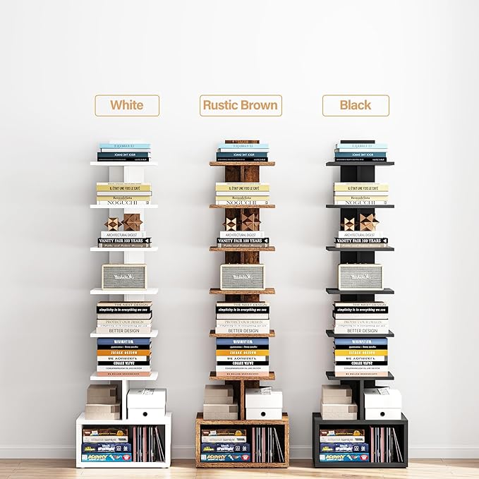 TUTOTAK Narrow Bookshelf, Vertical 8-Tier Bookcase, Spine Book Shelf - Image 6