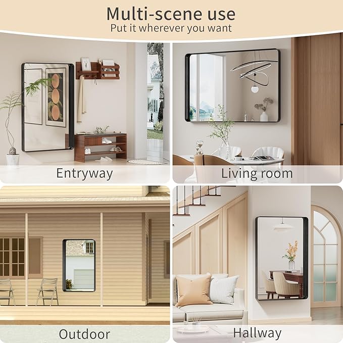 Koonmi Black Wall Mirror for Bathroom, 36x55 Inch Matte Deep Framed Rounded - Image 9