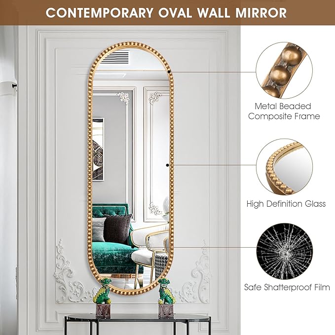 Oval Full Length Mirror, Living Room, Antique Gold - Image 3