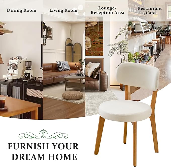 Furniliving Wooden Dining Chairs Set of 6, Mid-Century Modern Linen Upholstered - Image 8