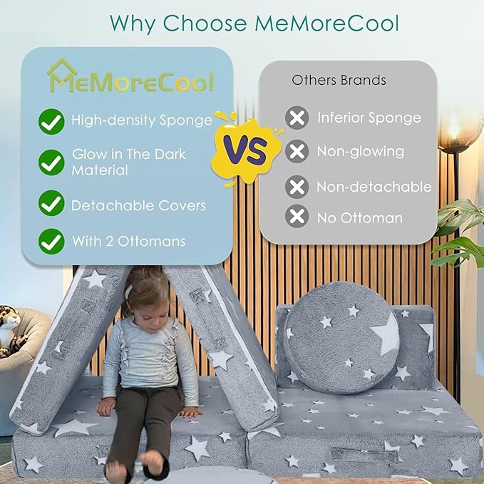 MeMoreCool 8-Piece Kids Modular Play Couch — Glow-in-The-Dark Star Foam Sofa Set - Image 5