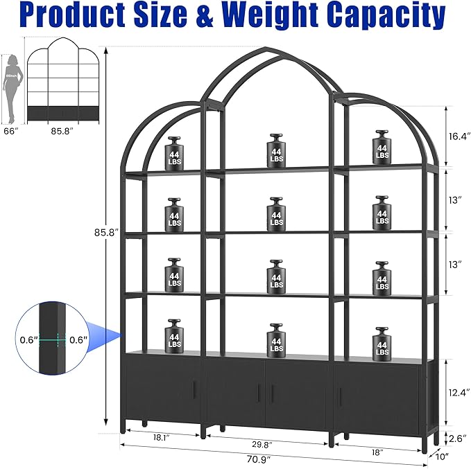 Triple Wide 5 Tier Tall Arched Bookshelf and Bookcase - Image 2