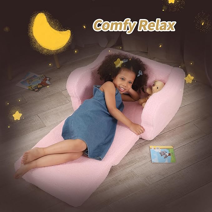 Comfy Toddler Chair, 2-in-1 Toddler Couch Fold Out, Convertible Sherpa Sofa to - Image 5