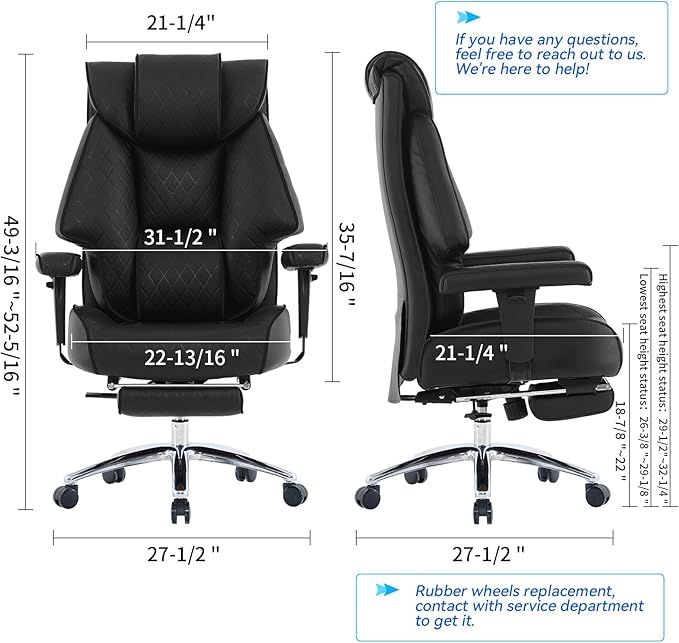 Big and Tall Office Chair with Footrest, PU Leather High Back Executive Office - Image 2