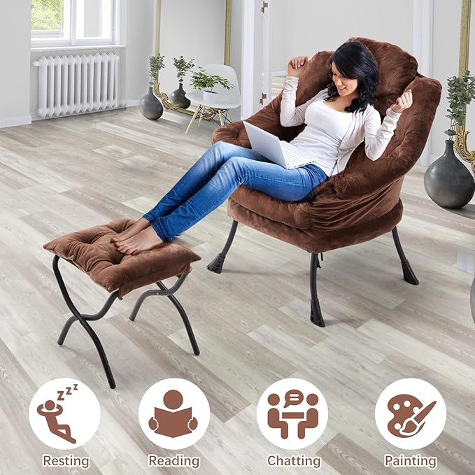 Lazy Chair with Folding Ottoman, Leisure Sofa Chair, Soft Fabric Armchair with - Image 7
