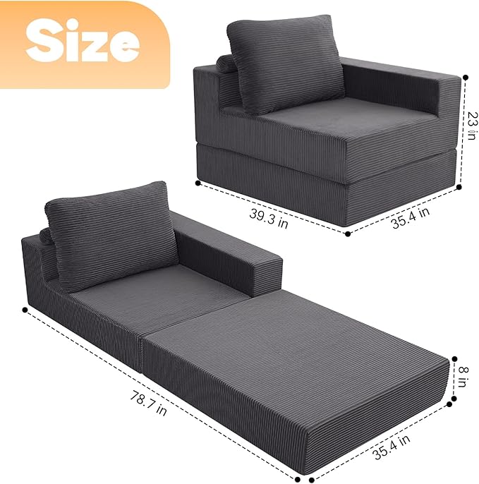 MeMoreCool Convertible Sofa Bed Foldable Boneless Couch, Folding Sleeper Chair - Image 2