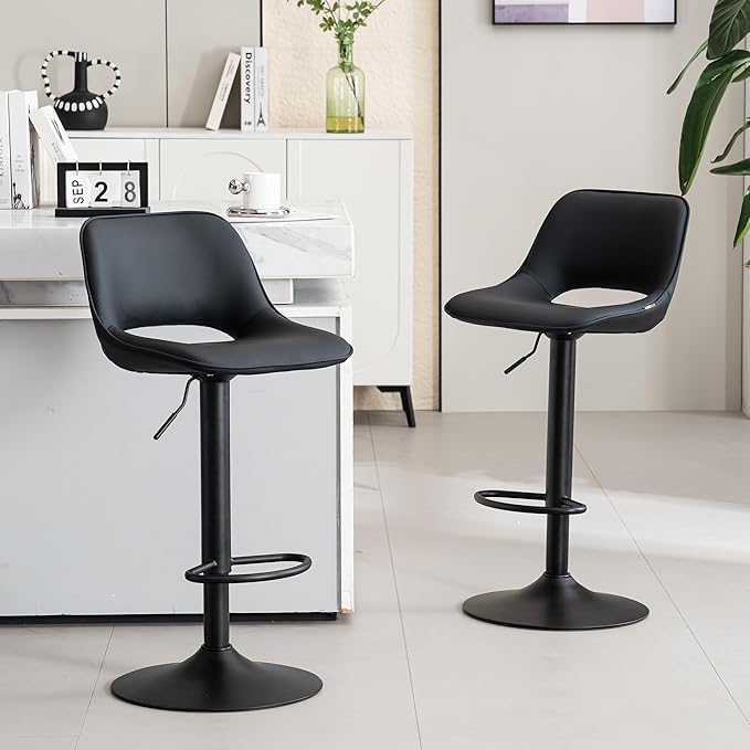 YOUNIKE Black Bar Stools Set of 2 Compact Modern Swivel Barstools, Adjustable - Image 6