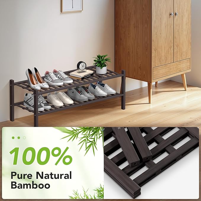 Haddockway Long 2 Tier Bamboo Shoe Rack Storage Organizer, Small Space - Image 5