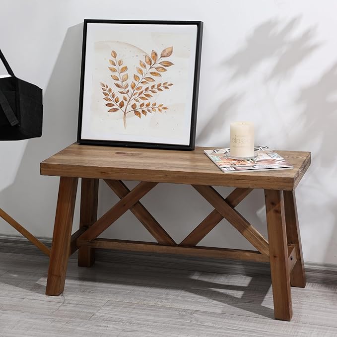 Wnutrees 30" Farmhouse Wood Bench, Rustic Solid Wood Entryway Bench Seat by Wnutrees