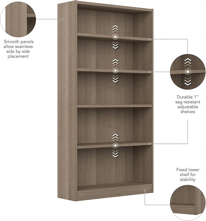 Bush Furniture Universal Tall 5 Shelf Bookcase in Ash Gray - Image 6
