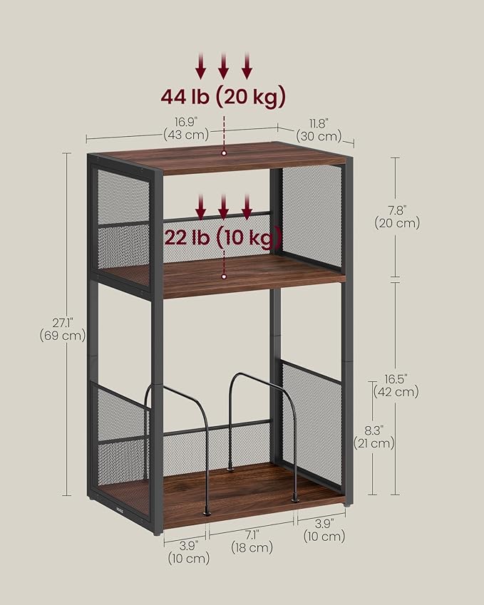 VASAGLE Record Player Stand, 3-Tier Side Table, Vinyl Record Storage up to 100 - Image 3