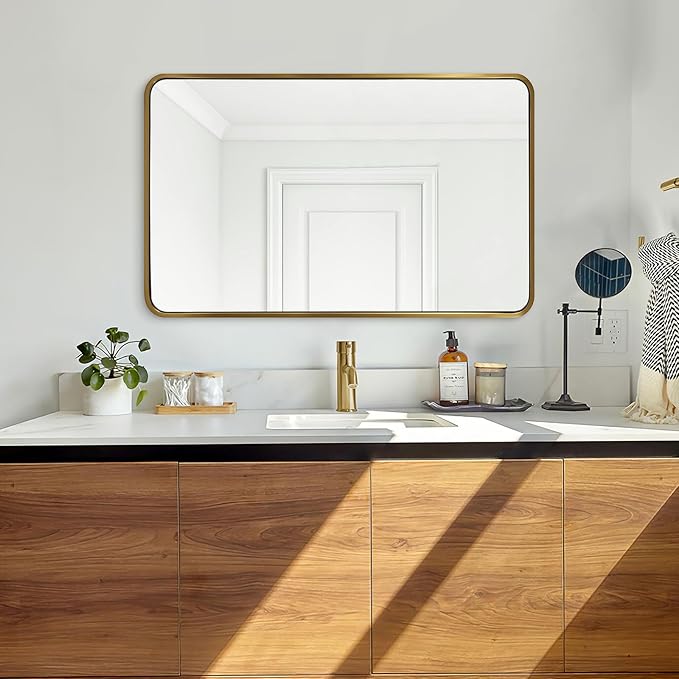 ANDY STAR Brushed Gold Bathroom Mirror 48”X30”, Brass Bathroom Vanity Mirror - Image 3