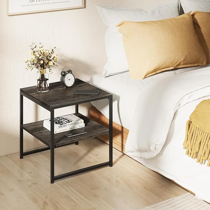 Tatub 20" End Table with Charging Station, Industrial Square Side Table with - Image 4