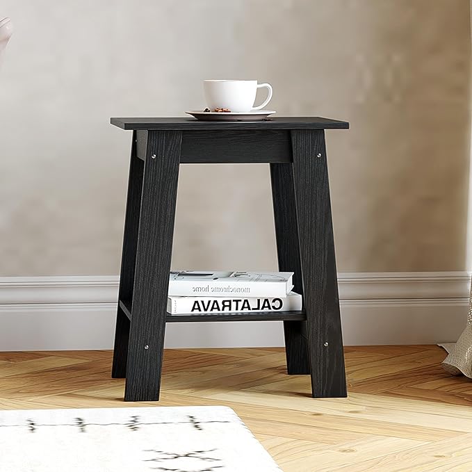 End Table with Double Storage Shelves, Small Space Side Table by SLEKVERSA