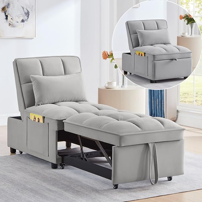 KEIKI Velvet Single Convertible Sleeper Chair Sofa Bed by Unknown