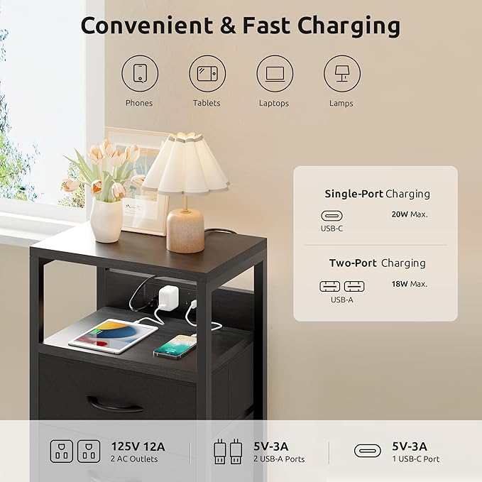 NightStand Bedside Charging Table Bedroom - Image 4