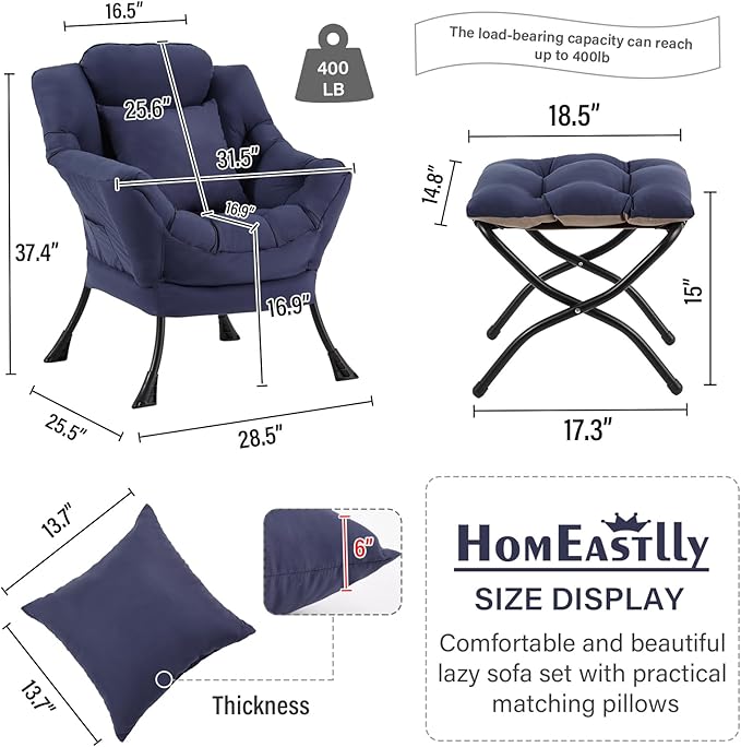Large Lazy Chair with Ottoman, Accent Reading Chair with a Throw Pillow - Image 3
