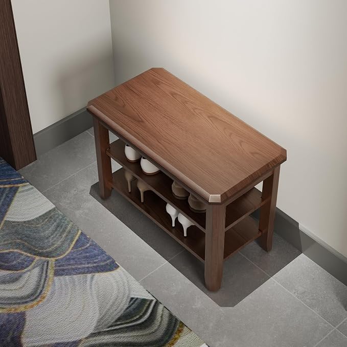 Wood Shoe Rack Bench for Entryway, 2 Tier Shoe Rack for Front Door Entrance - Image 7