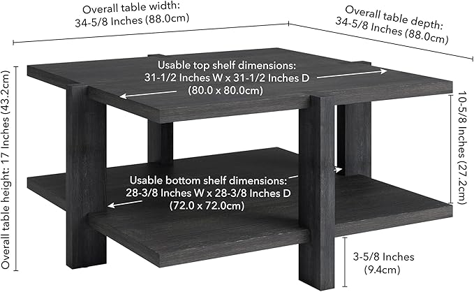 Henn&Hart 35" Wide Square Coffee Table in Charcoal Gray, - Image 3